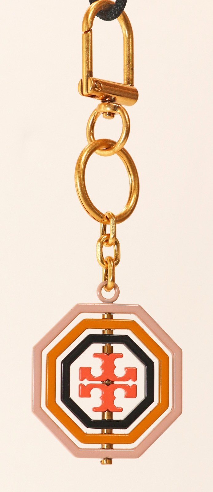 TORY BURCH “Rotating Geo” Logo Charm Authentic Designer Metal Keychain Clip -H12