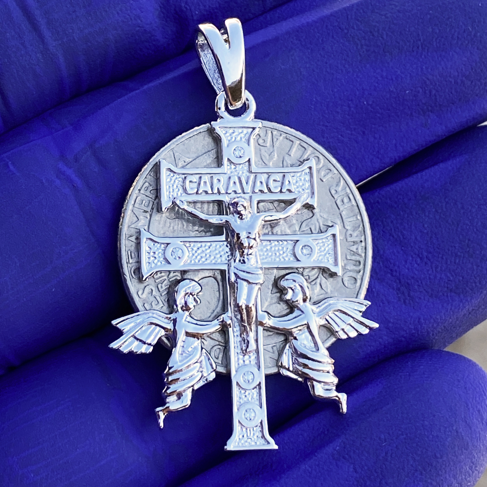 La Cruz De Caravaca Plata Cross Pendant Real Solid 925 Sterling Silver CZ 1.25″