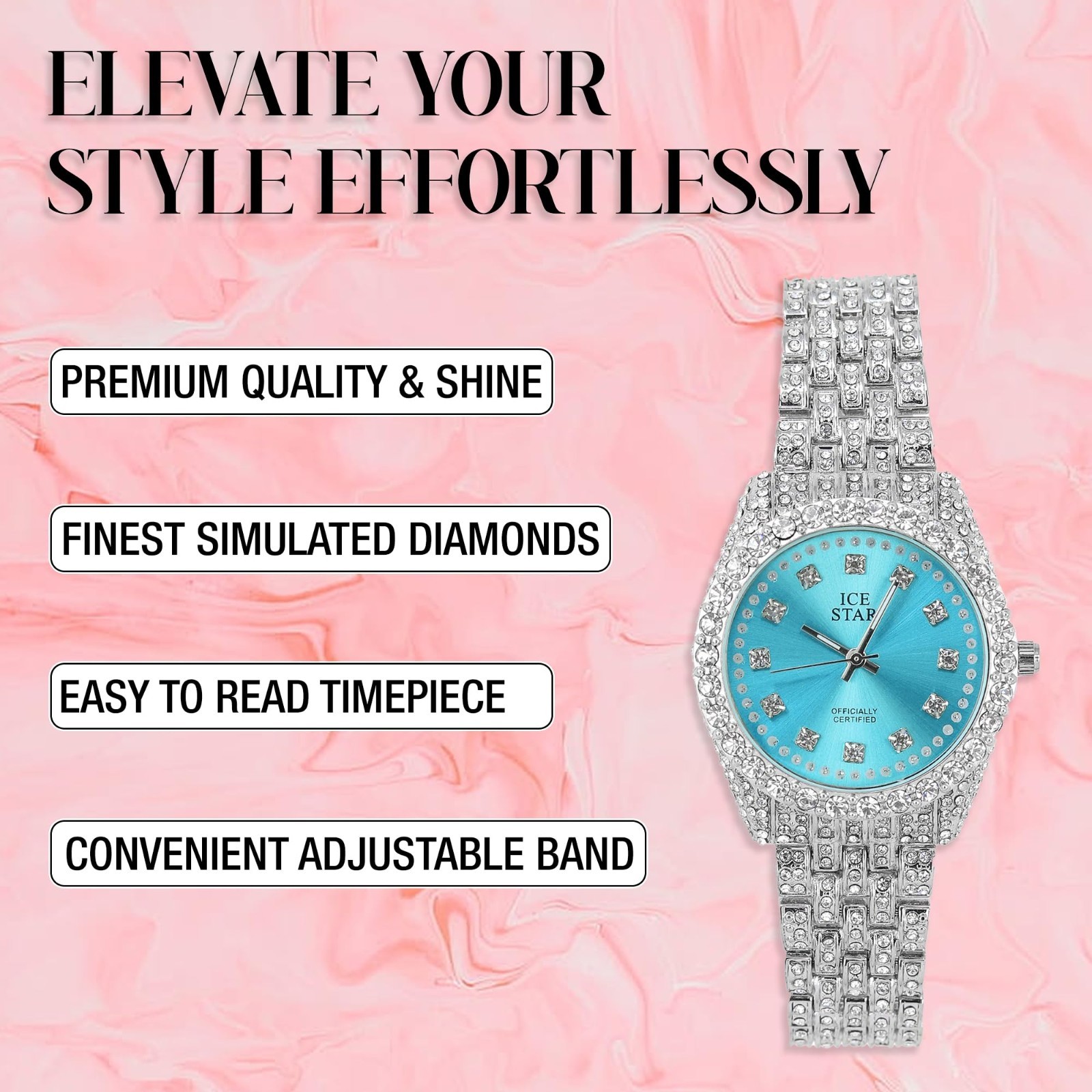 32mm Iced Out Women’s Diamond Dial Watch – Stylish & Elegant Timepiece