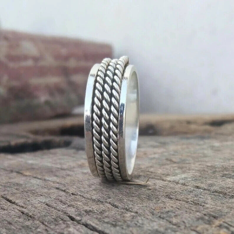 925 Sterling Silver Band& Spinner Meditation Ring Handmade Gift herRing All Size