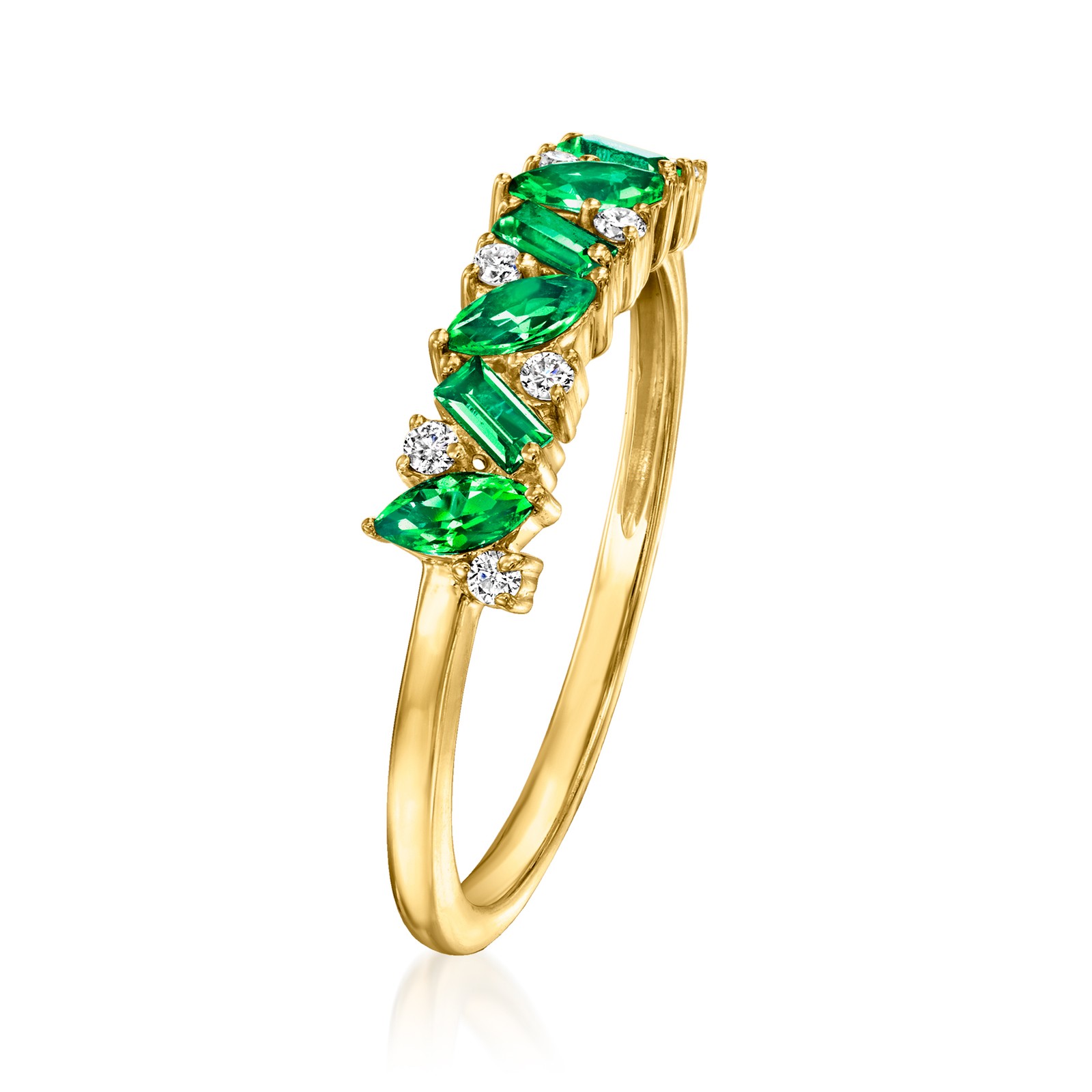 Ross-Simons Lab-Grown Emerald Rng w Lab-Grown Diamonds in 18k Gold Vermeil