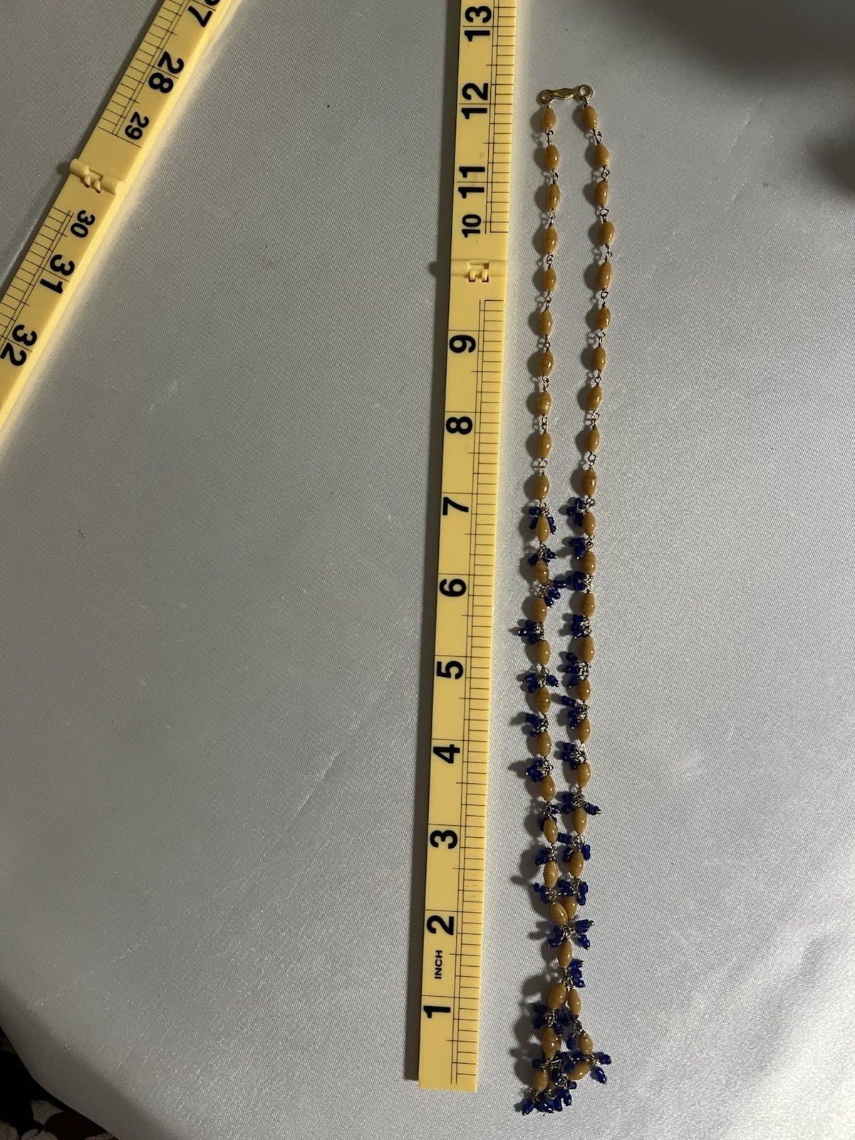 Vintage Mid Century Czech Glass Y Necklace Cobalt Blue Caramel Drop 25″