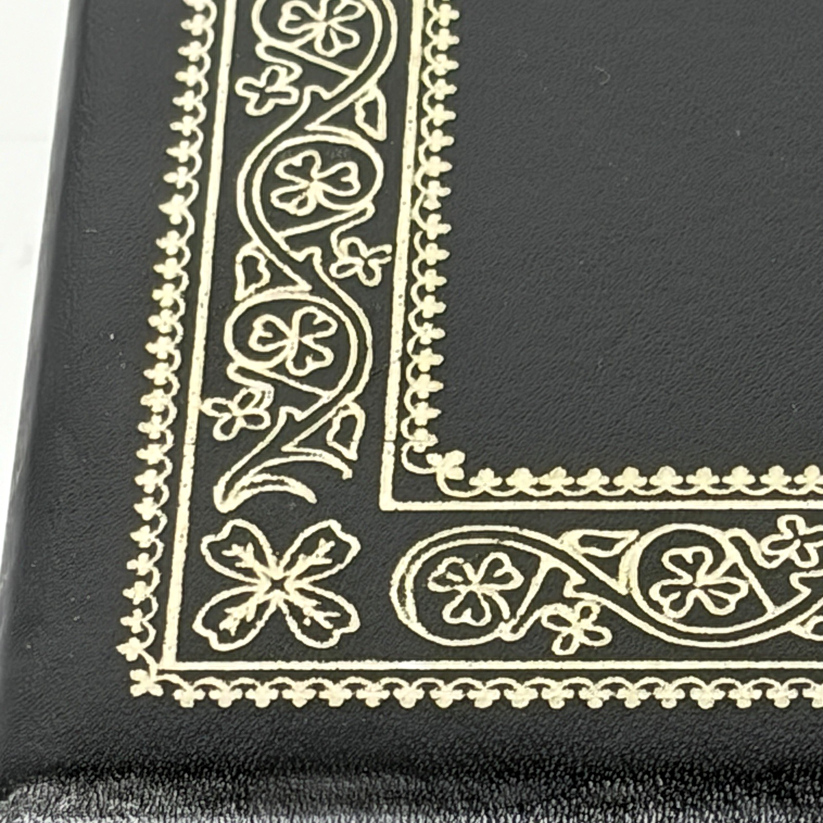 Vtg Black 2 Tier Jewelry Box Gold Clovers Dots Red Velvet Satin Lining NO Key