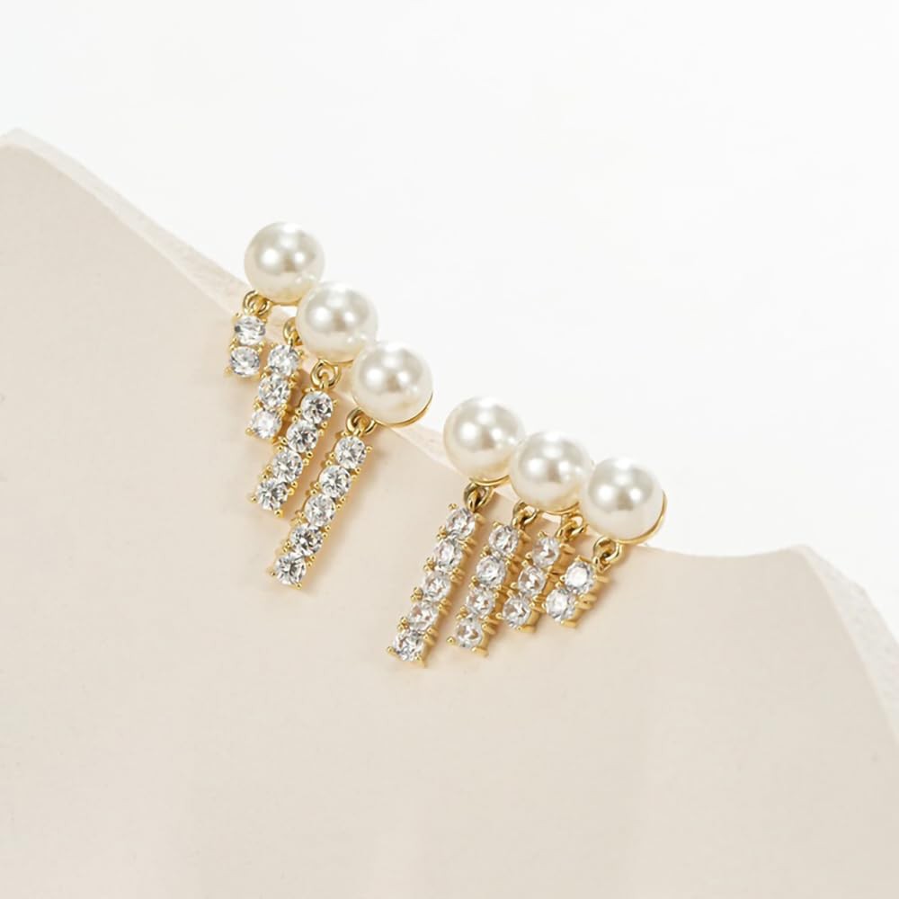 Pearl Crystal Tassel Earrings for Women Trendy Round Pearl Stud Earring Gli – 01