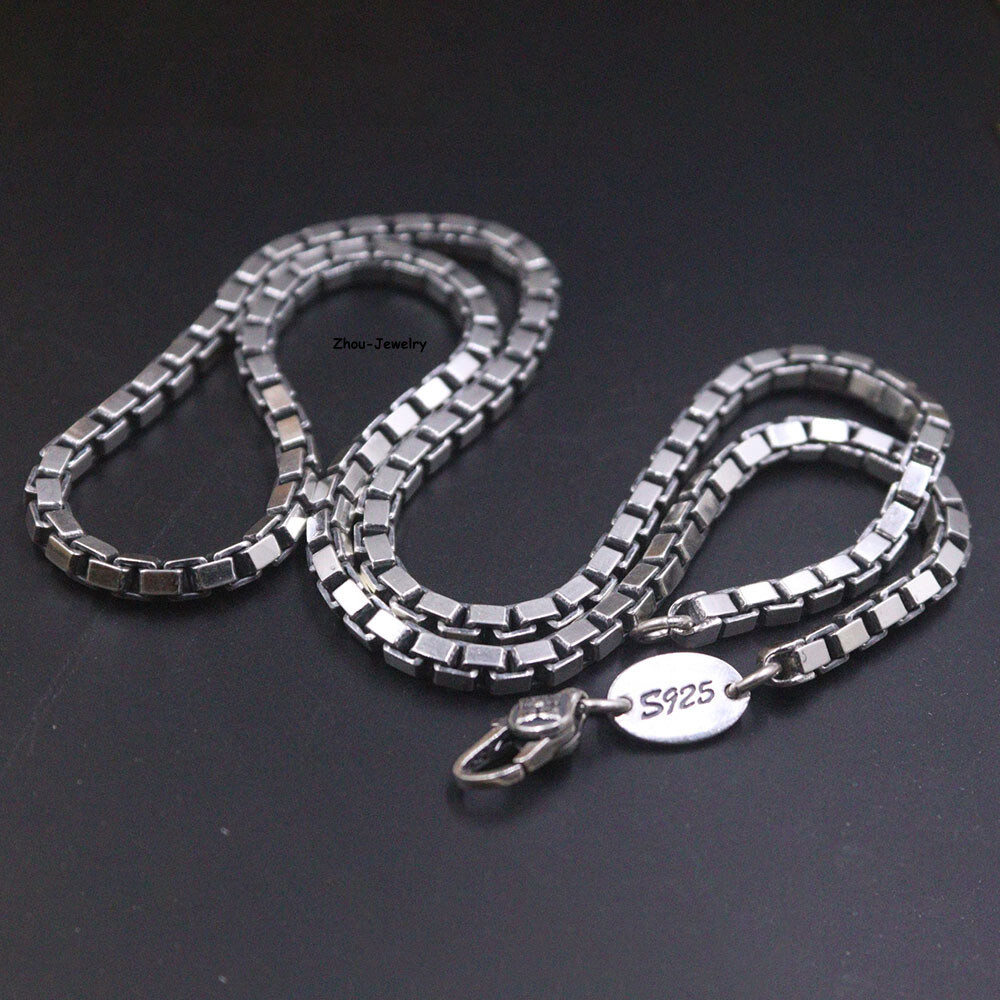Real S925 Sterling Silver Chain 4mm Square Box Link Necklace 46-47g 21.6inch