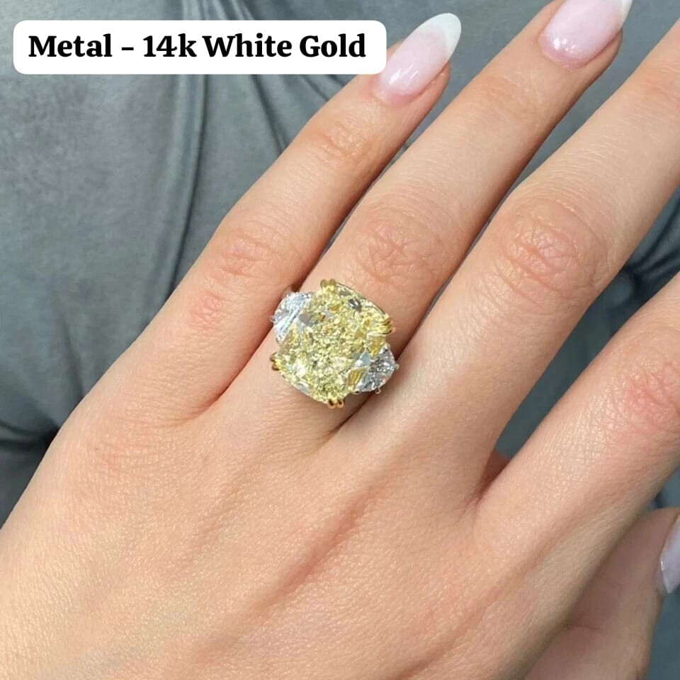 5Ct Fancy Vivid Yellow Elongated Cushion Lab-Grown Diamond Ring 14k White Gold