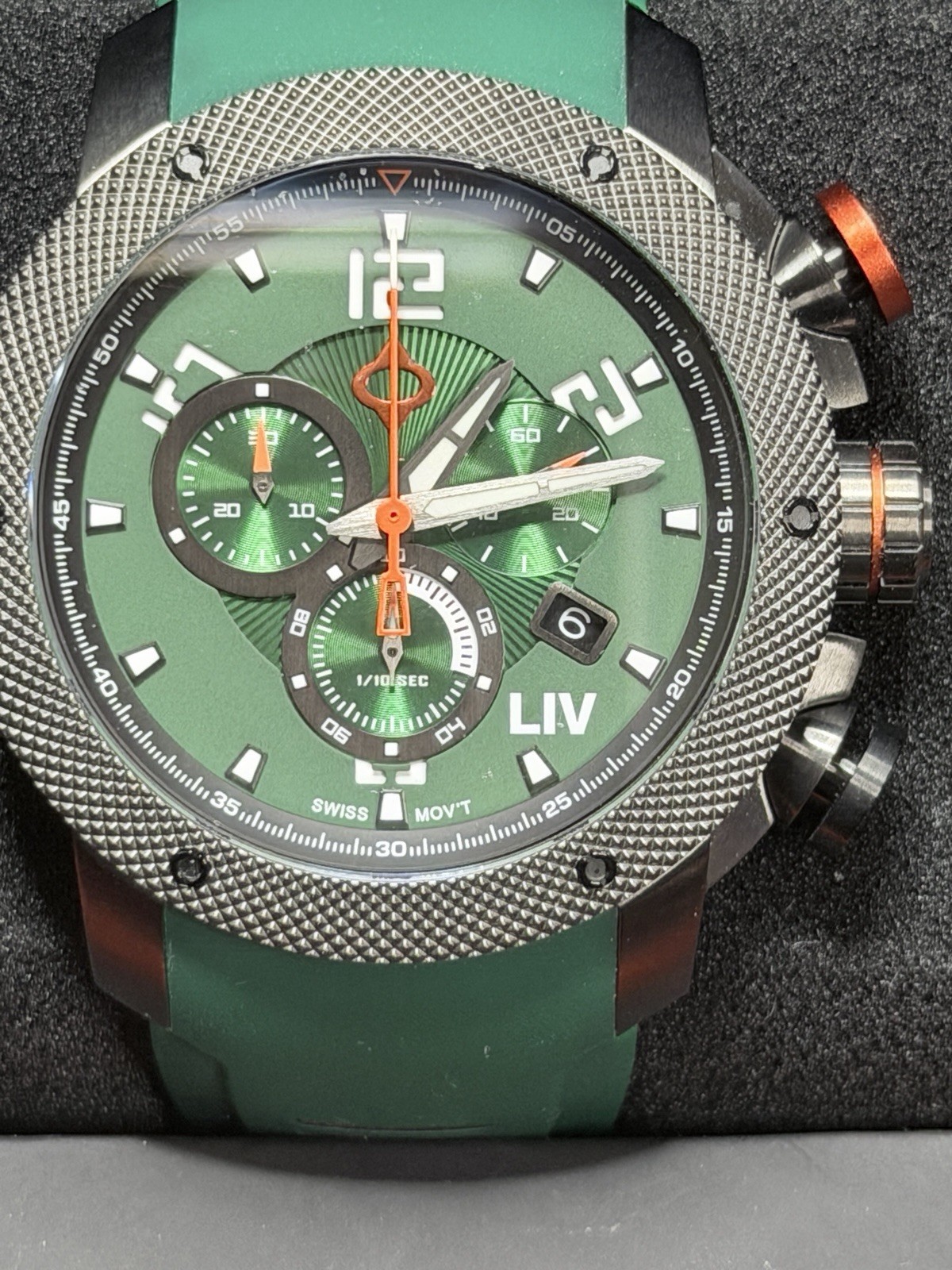 Liv GX1 Chronograph Python Green, Multi-Layer Dial, Swiss Caliber 5040.D