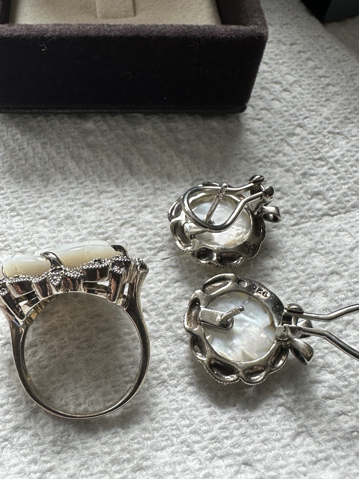 Alexander Vasiliev 925 Silver Earrings & Ring Set with Swarovski Marcasites