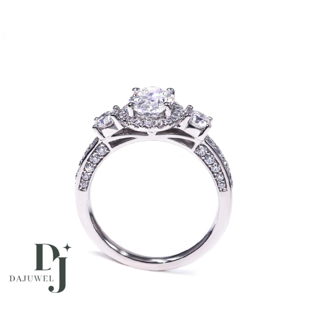 Moissanite Halo Engagement Ring Solid 14K White Gold 3 Carat Oval Cut VVS1