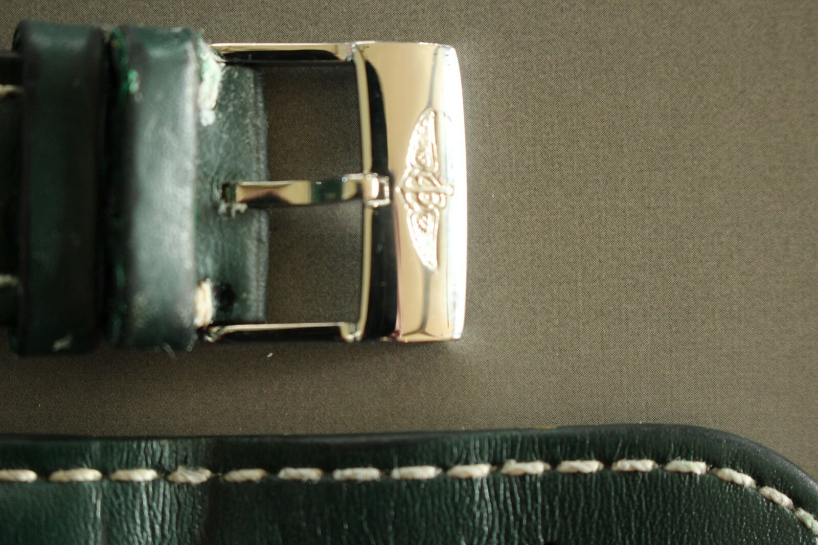BREITLING UNK# 22-20 BRG GREEN OIL CALF TONGUE BUCKLE WATCH BAND WATCHBAND STRAP