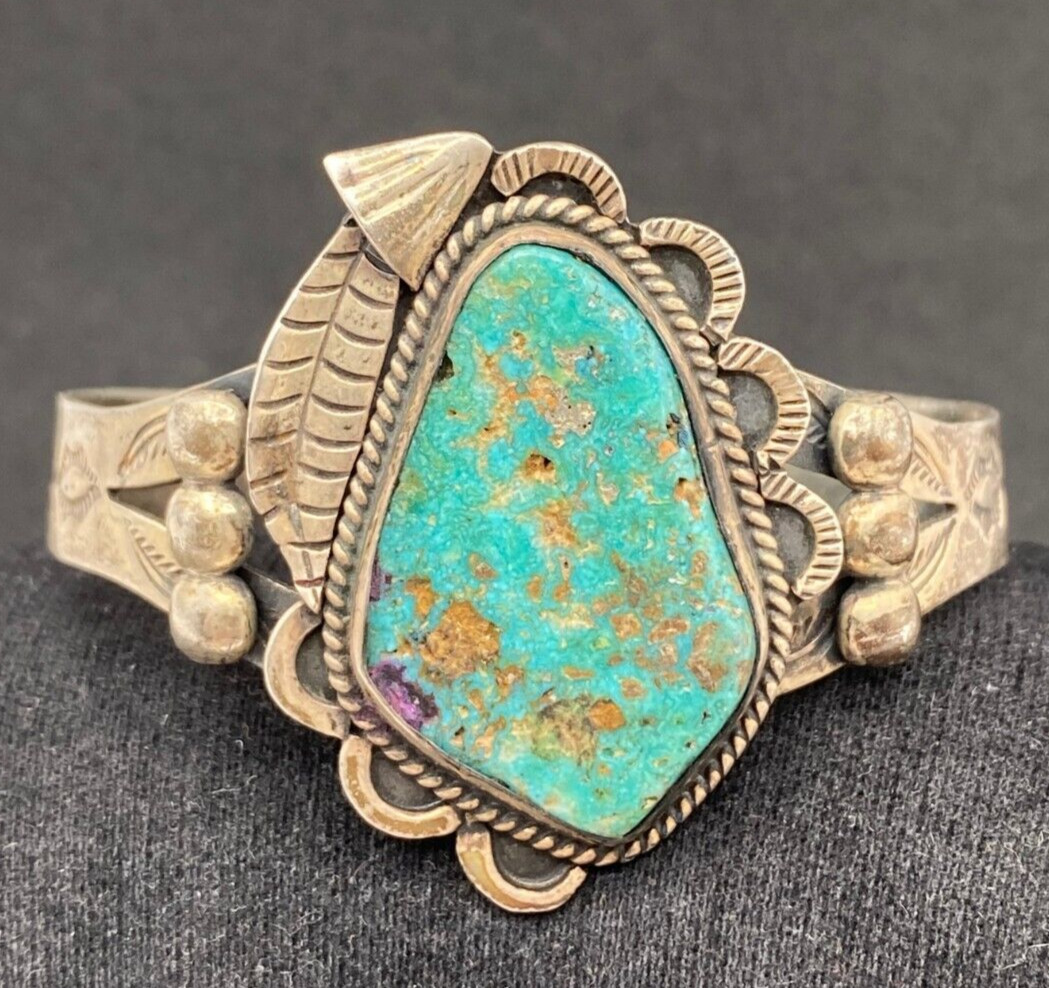 1950s Vintage Fred Harvey Bracelet Navajo 1.5″ Turquoise Sterling Old Pawn