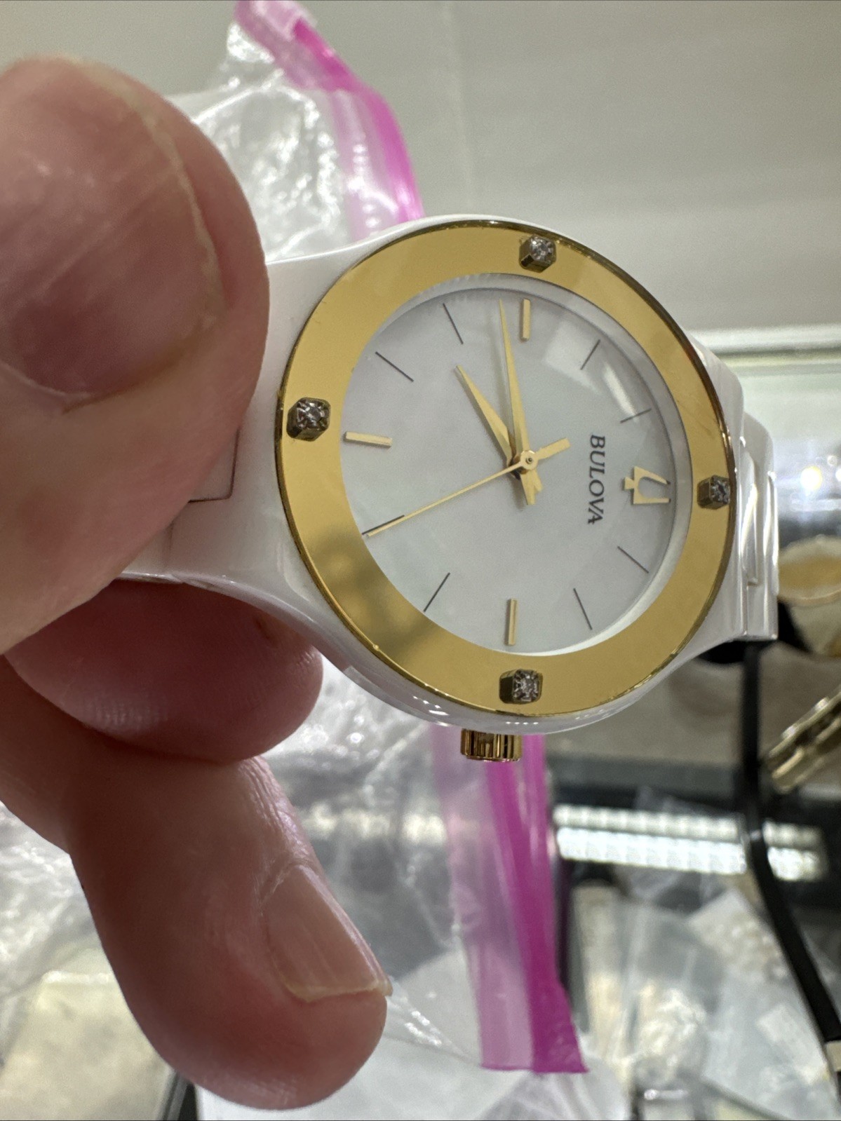 Bulova Millennia Gold White Dial Ceramic Diamond ladies quartz watch