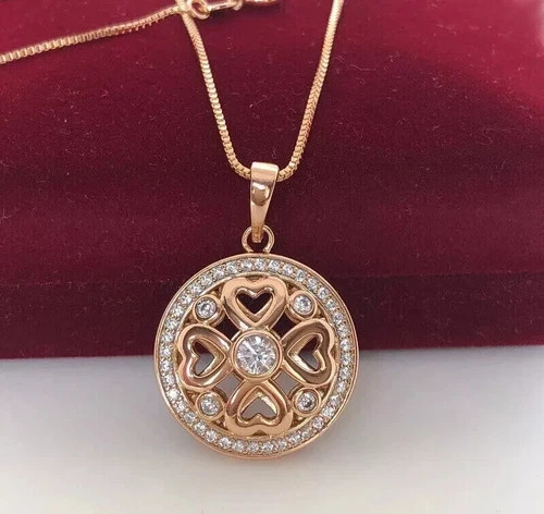 14K Yellow Gold Plated Stunning Women Pendant 2 Ct Round Cut Simulated Diamond