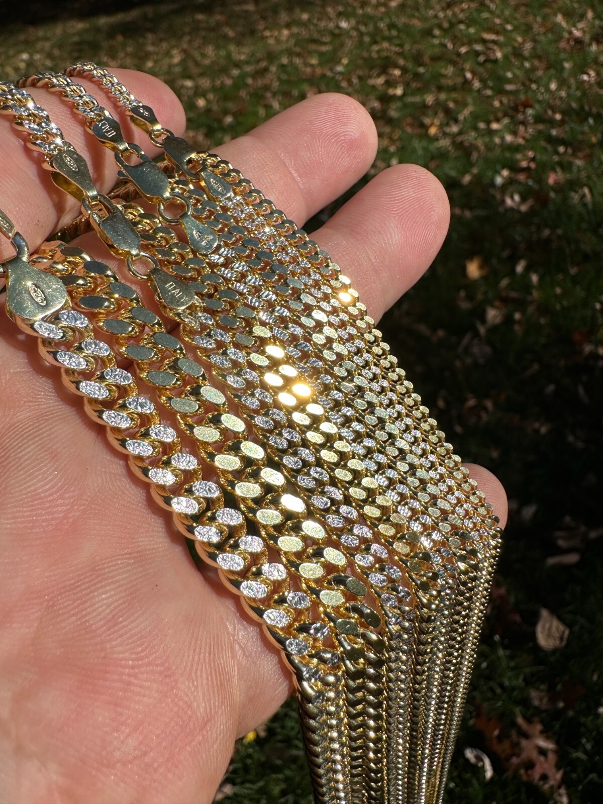 Miami Cuban Chain Bracelet Diamond Cut Two Tone 14k Gold Plated Real 925 Silver