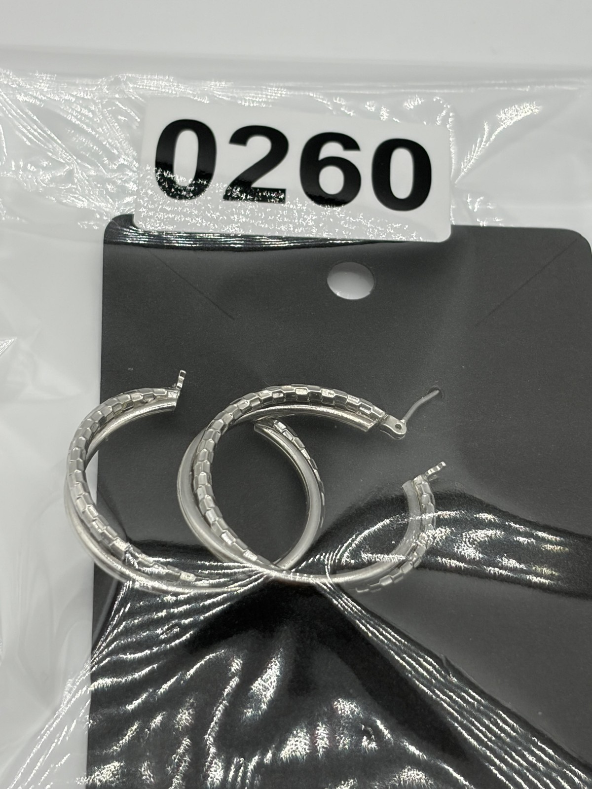 Silver Tone Double Hoop Earrings Women Medium Textured Diamond-Cut Latch Back