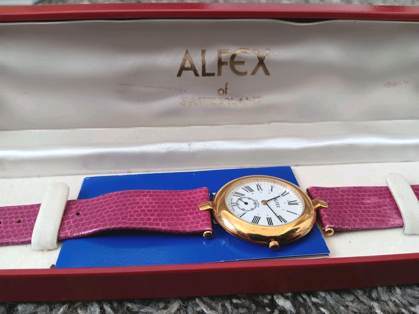 ALFEX of Switzerland Woman’s Quartz Watch Swiss Made Pink Leopard Print In Box