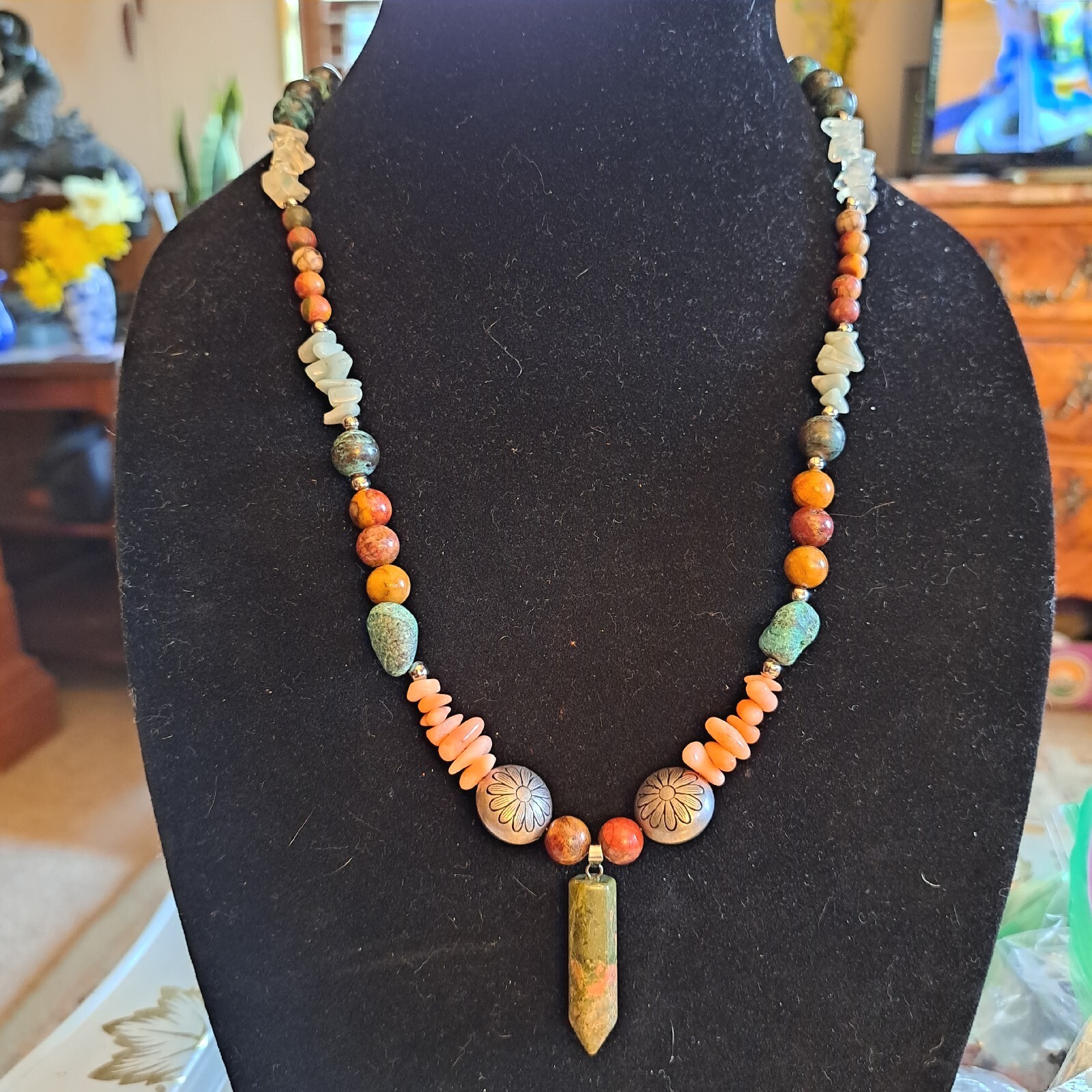 Unakite Pendant Gemstone Necklace jasper quartz turquoise aventurine mookaite
