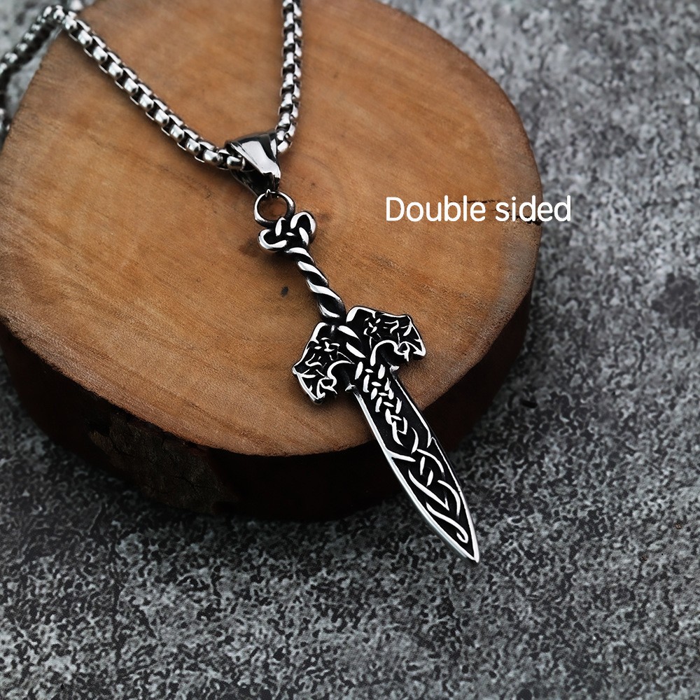 MENDEL Mens Stainless Steel Viking Dagger Knot Amulet Sword Pendant Necklace Men