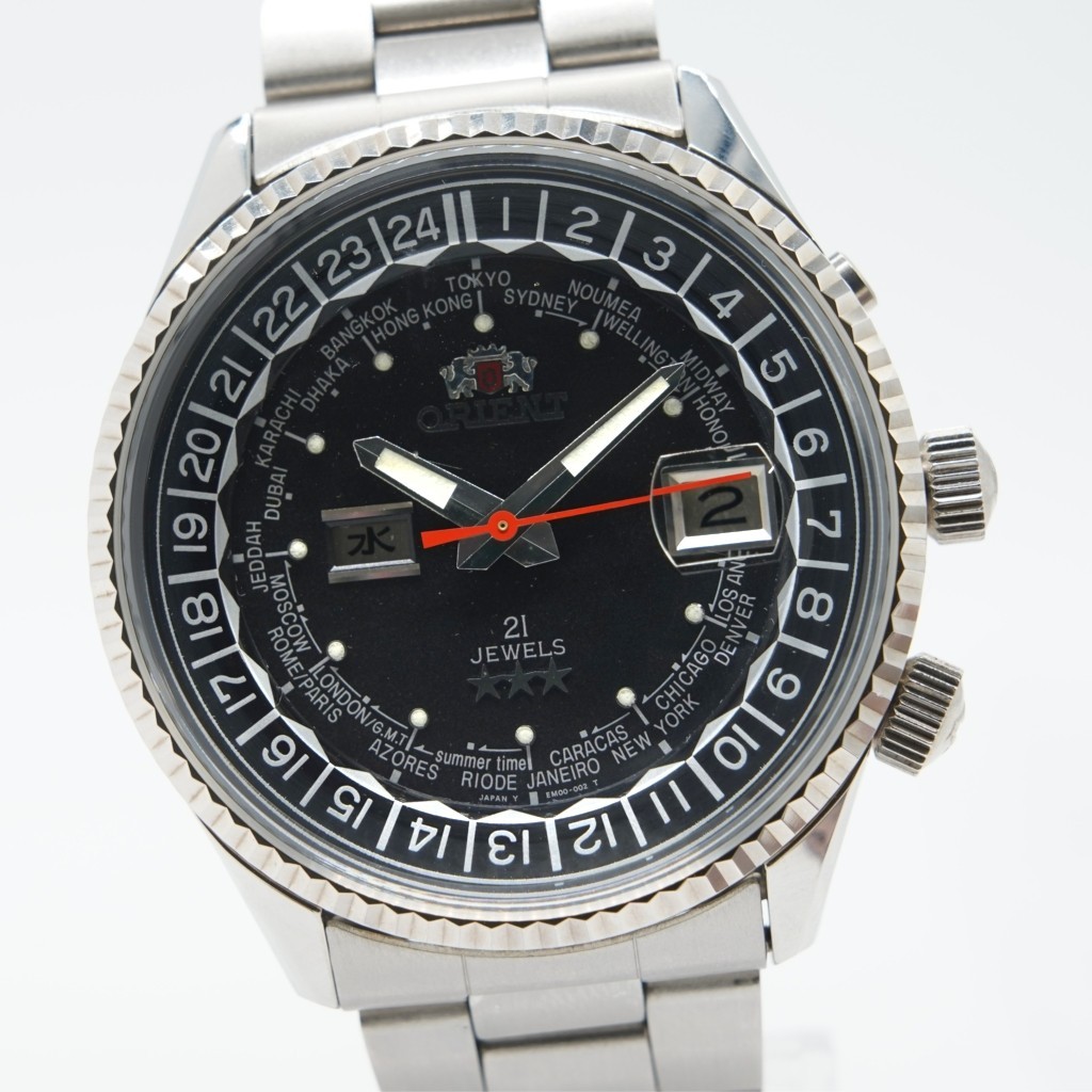 [N MINT] ORIENT King Master World Time EM00-C1CA Black 42mm Automatic Men’s A675