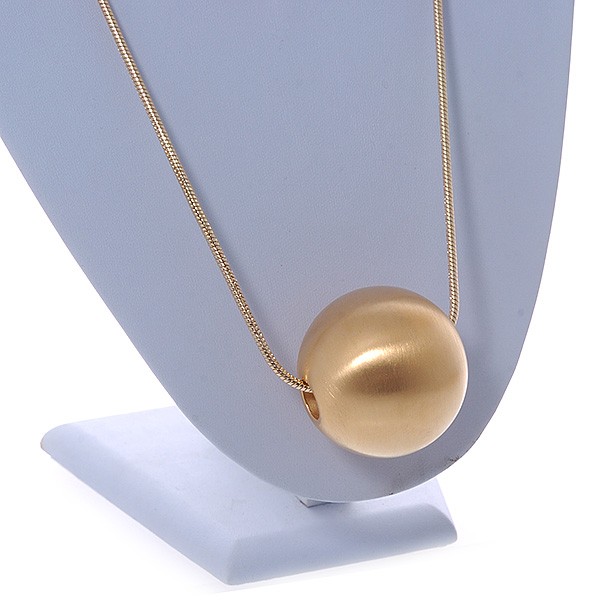 Brushed Gold Tone Metal Ball Pendant with Snake Type Long Chain – 90cm L/ 9cm