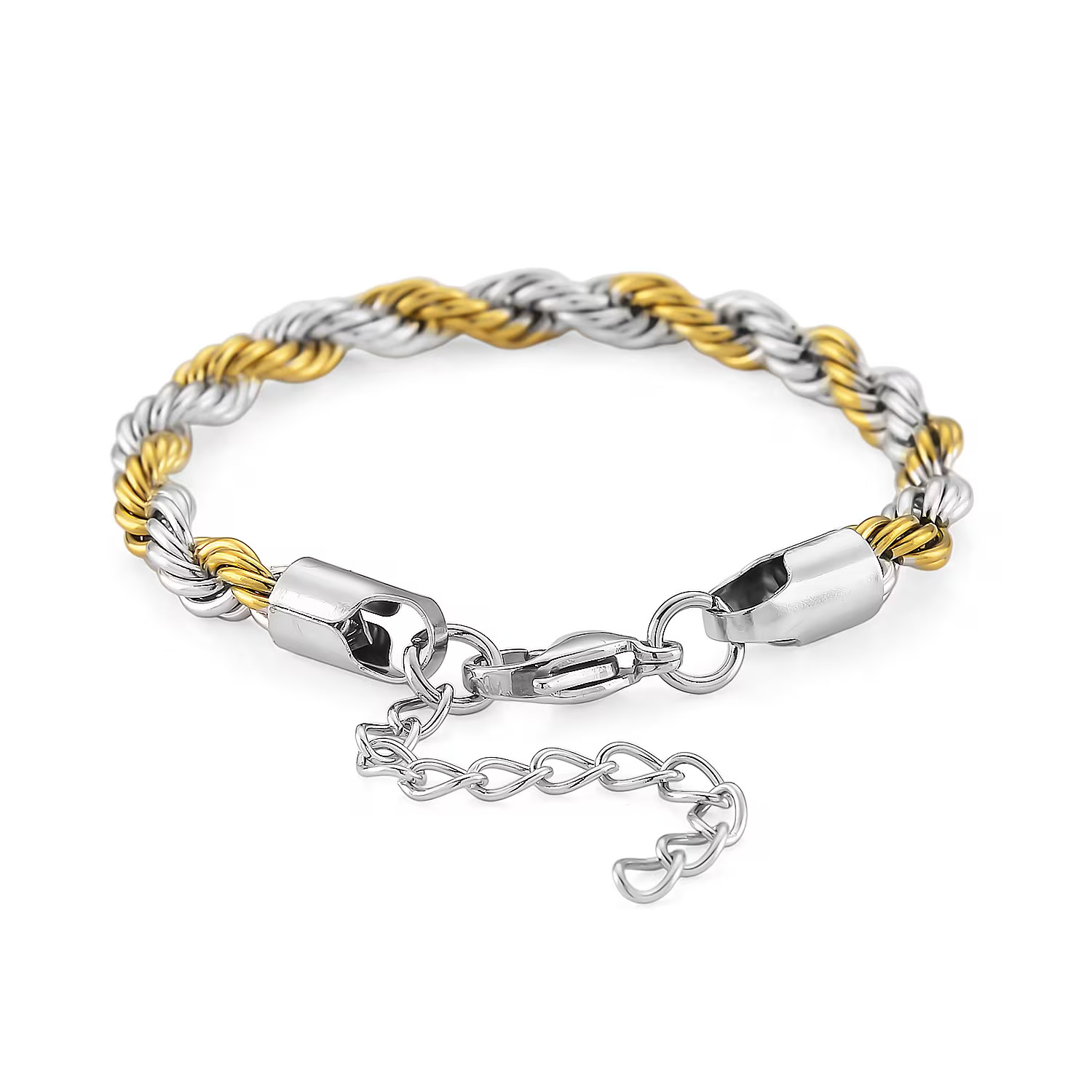 Rope Chain Bracelet in ION Plated YG and Stainless Steel (7-9In)
