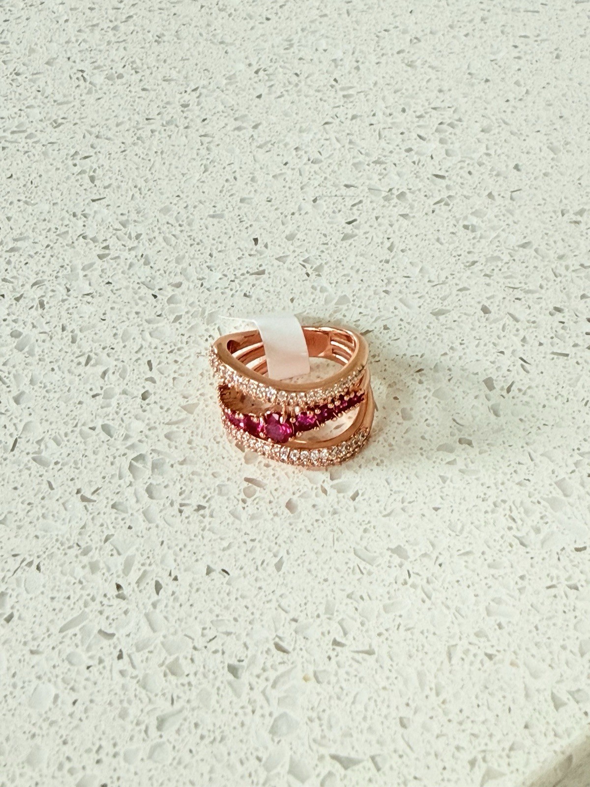 RG98 Rose Gold Plated Lab-Created Pink Ruby Pavé Stackable Wrap Ring 7
