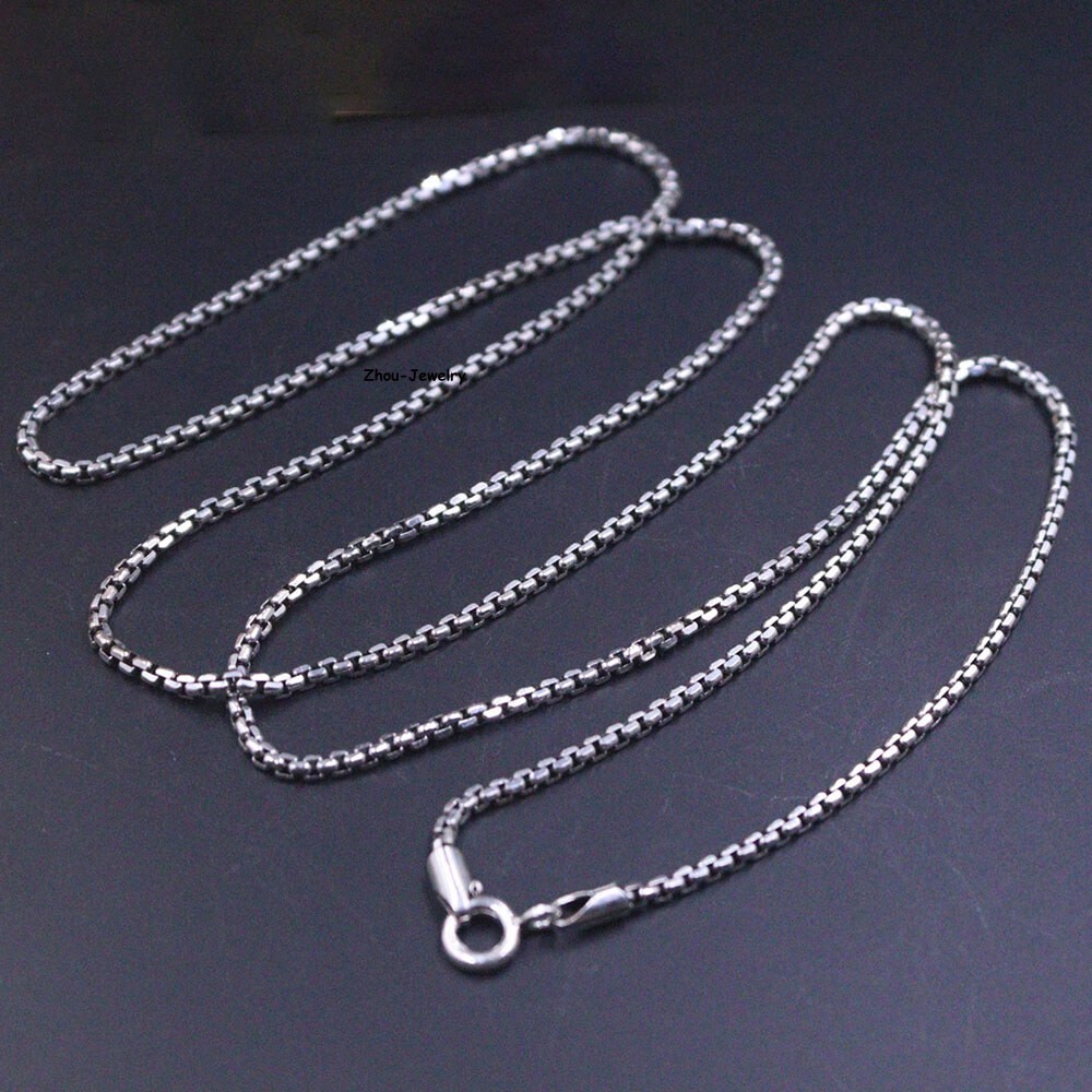 Real Pure S925 Sterling Silver Chain 2mm Solid Box Link Necklace 11-12g 25.6inch