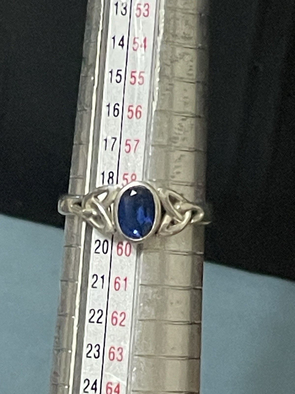 Sterling Silver Blue Sapphire Peter Stone Celtic Style Cocktail Ring Size 8.75