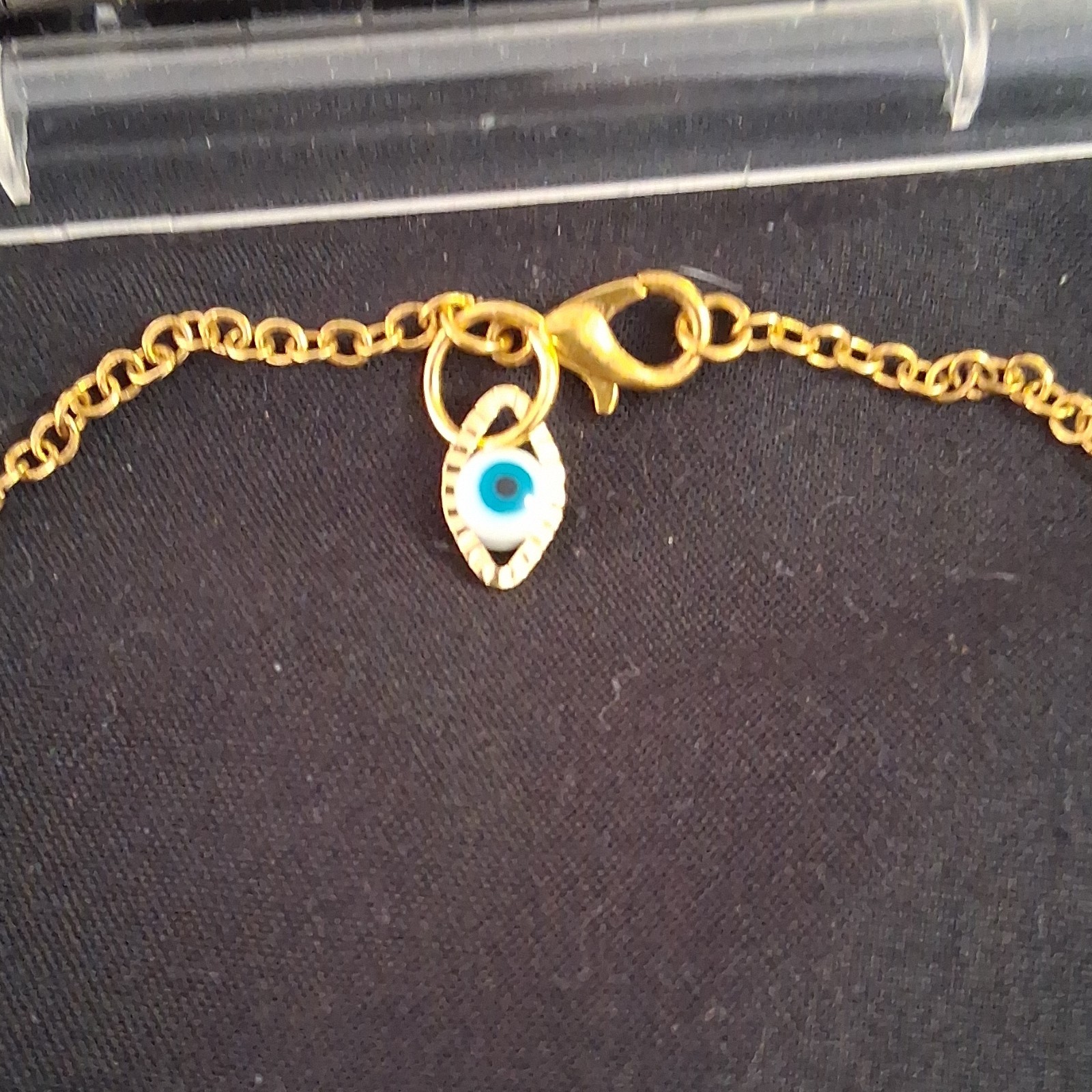 Golden Cable Chain Necklace Blue acrylic Beads Round Pendant Wire Wrapped.