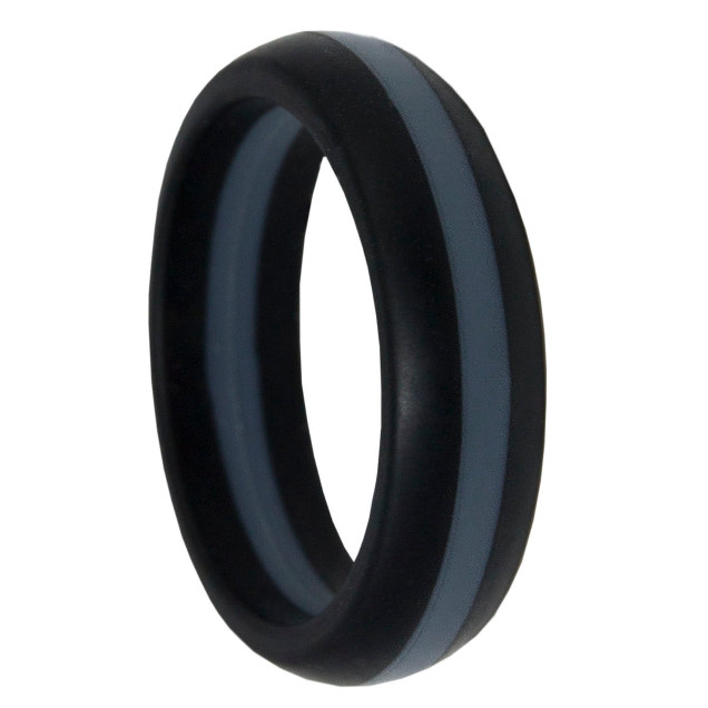 5.5 MM Thin Silver Line Black Dome Silicone Wedding Ring Sizes 5 6 7 8 8.5 9 10