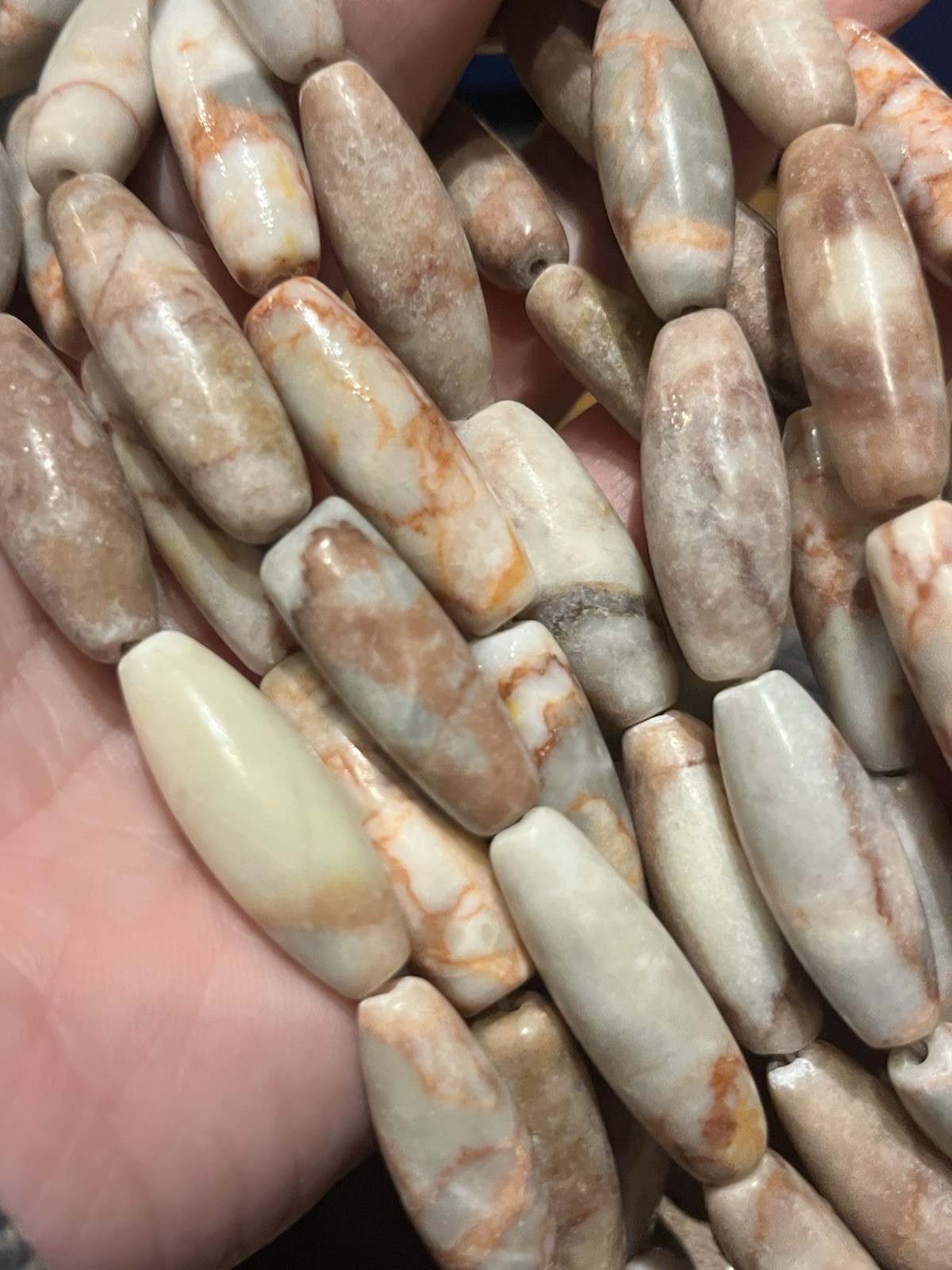 Old Stock Red Stripe Marble Gemstone 3/4in Tube Beads 15in Strand