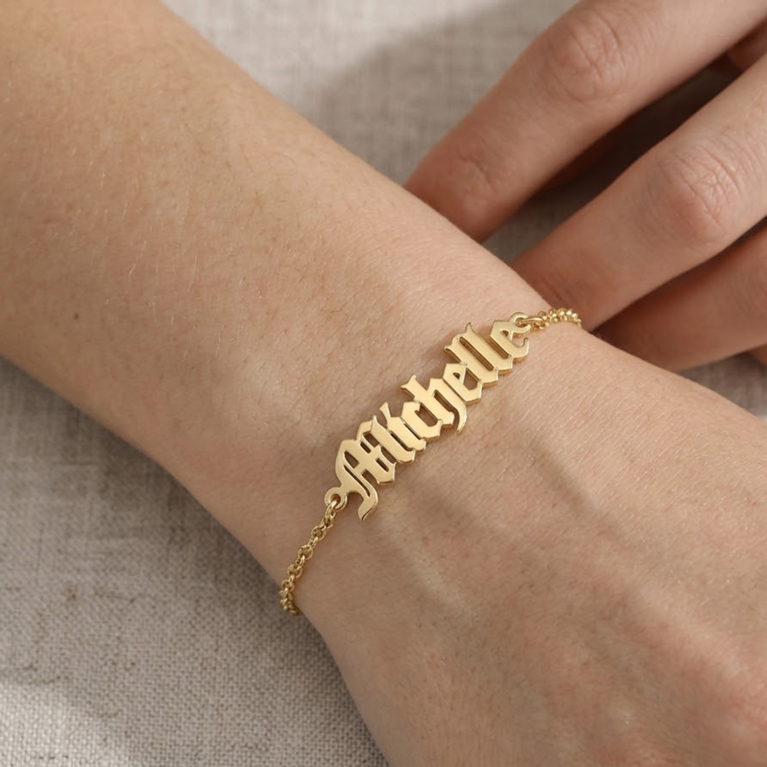 Custom Name Bracelet Old English Font Personalized Handmade Gift for Her