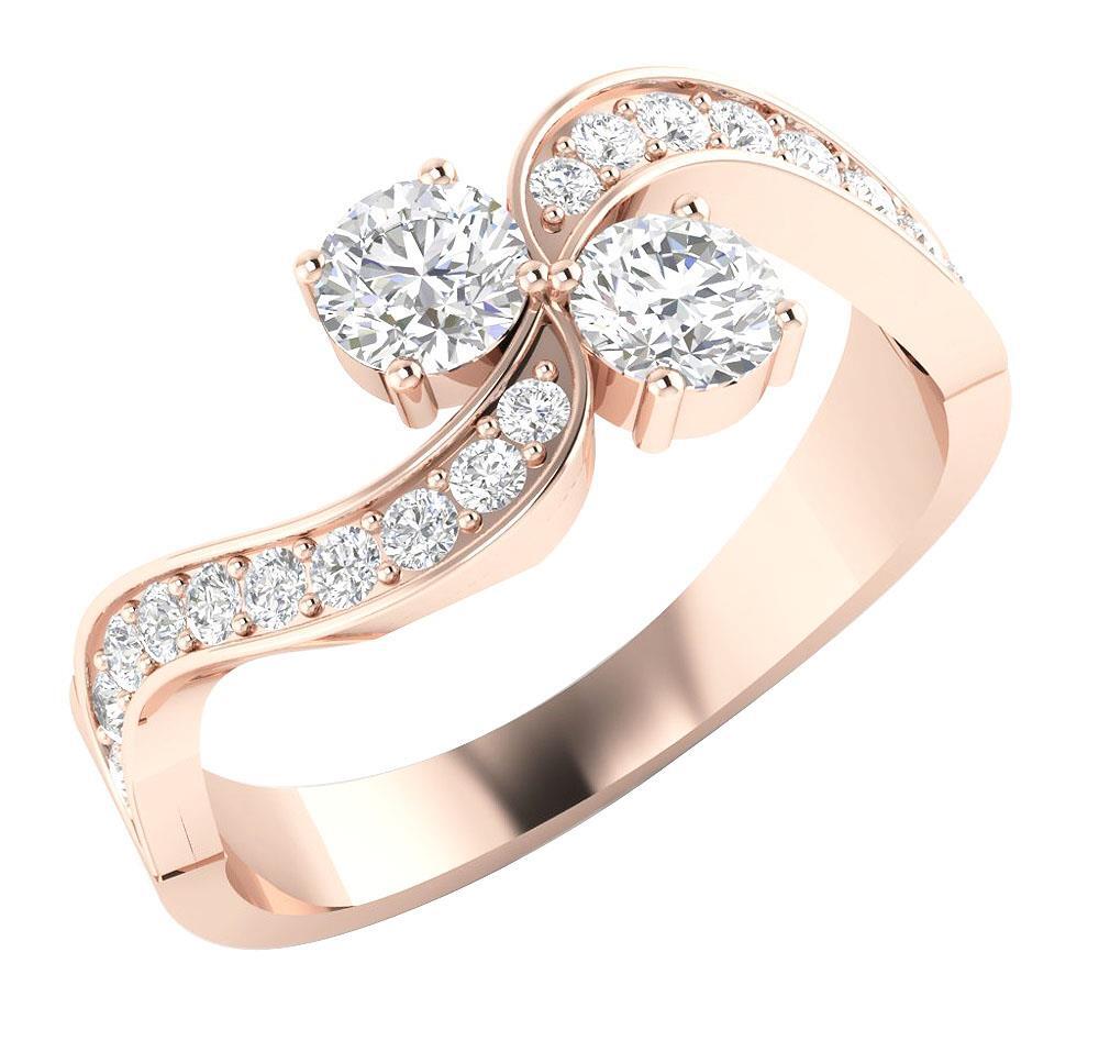 Forever Us Two Stone Lab Grown Diamond Solitaire Ring VS F 0.90Ct 14K Rose Gold