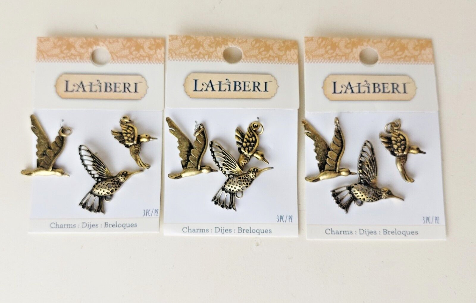 Bird Shaped Charms Lot of 9 in Three Styles New Bronze Toned