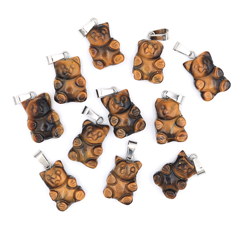 Hot Natural Carved Animal Bear Pendant Healing Crystal Stone Reiki Beads 10Pcs