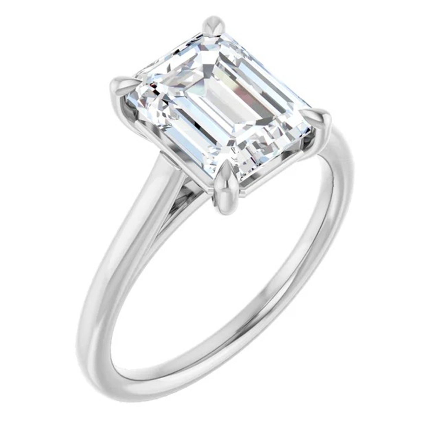 Emerald Cut Ring Mounting 14K White Gold Solitaire Claw Prong Cathedral Setting