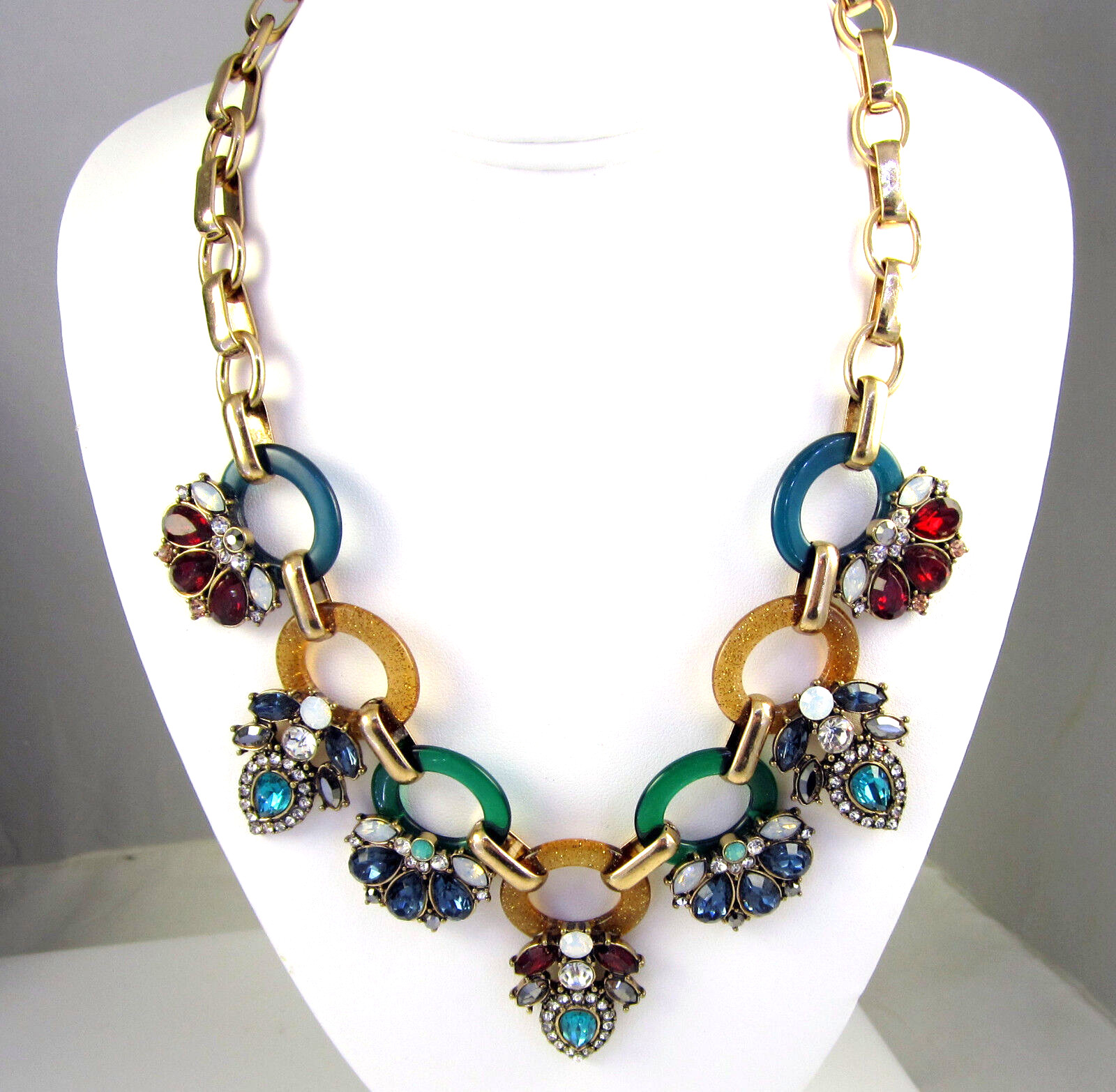 Estate Gorgeous Colorful Sparkling Resin Rhinestone Goldtone Collar Necklace