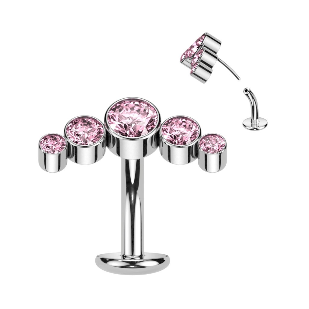 Titanium Threadless Floating Belly Button Ring With 5 Round Bezel CZ