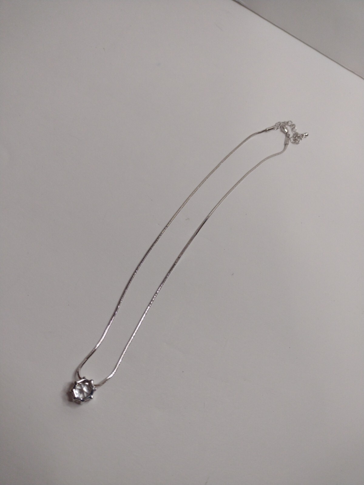 Necklace 16″ Choker Elegant Pendant Faux Clear Jewel Beauty Prom Silver Tone