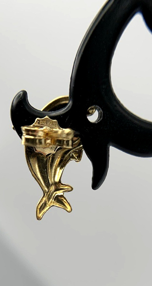 18k .750 Gold DOLPHIN Earrings,14.3mm x 10.2,1.5g,by “AR 348”, FREEgfBx($5valu.