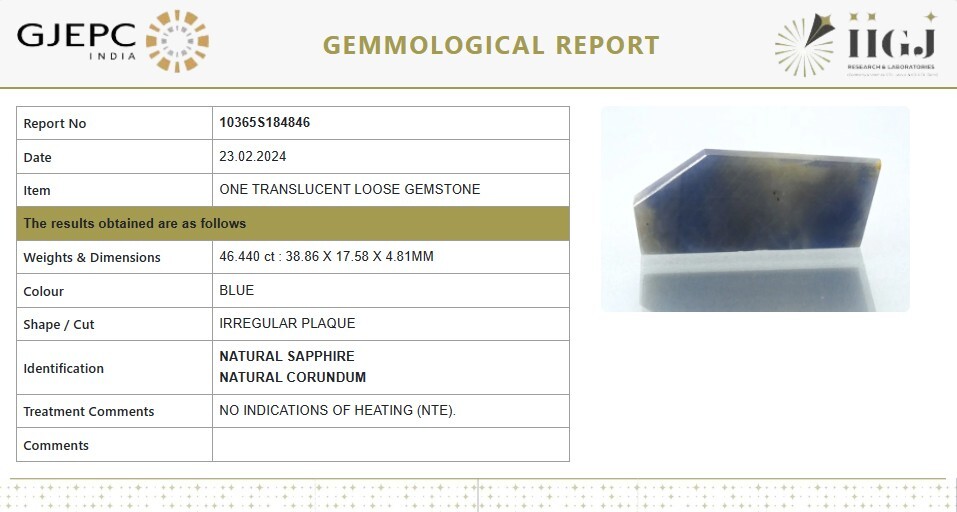 46.44 Cts GTL Certified Rare Untreated Blue Gray Sapphire Uncut Rough Loose Gem