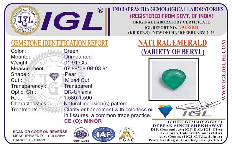 Emerald – Zambian – 1.91 Carats – IGL Certified