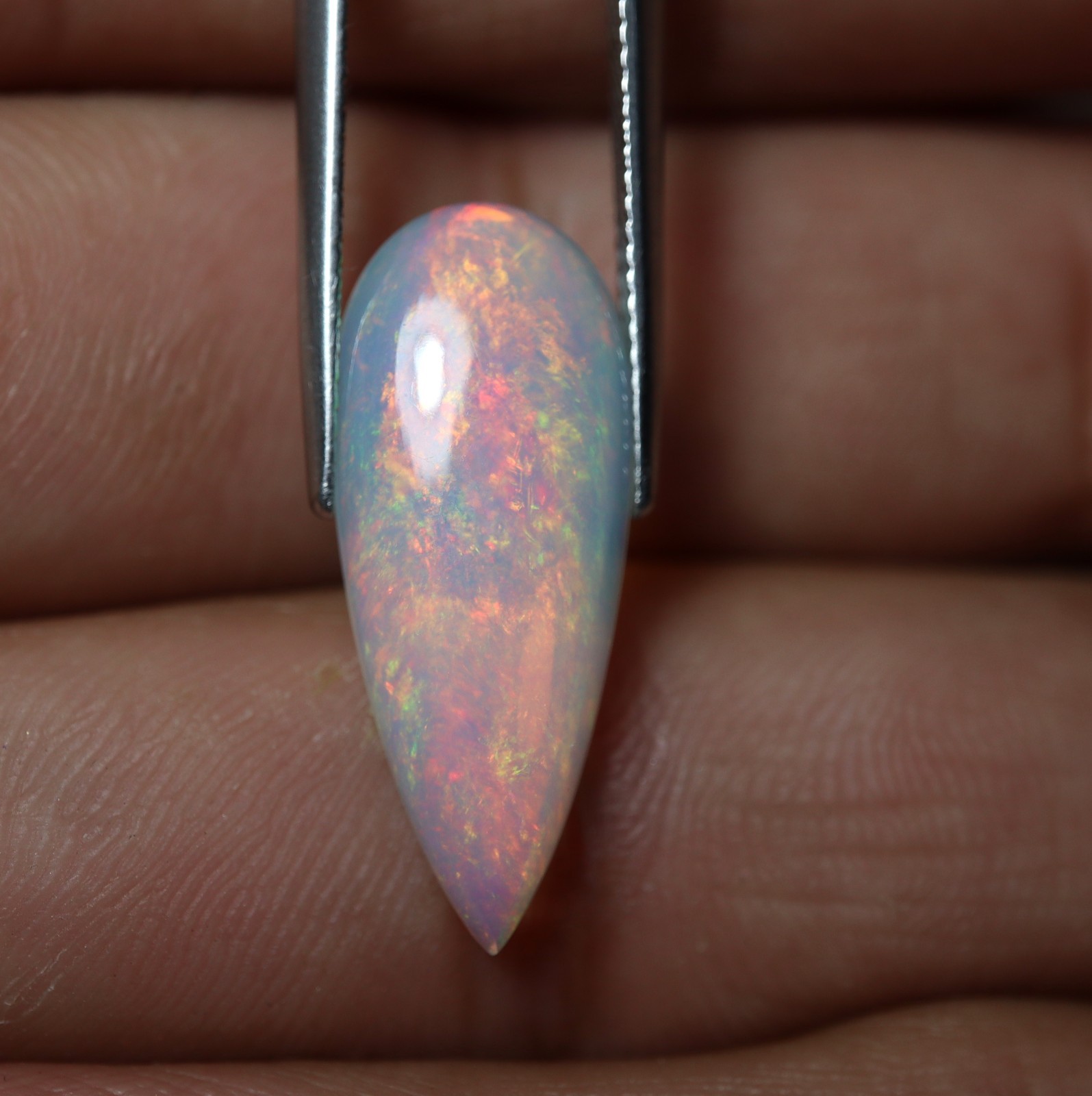 24.7×10 MM Natural AAA Red Green Fire Ethiopian Opal Pear Cabochon for Pendant