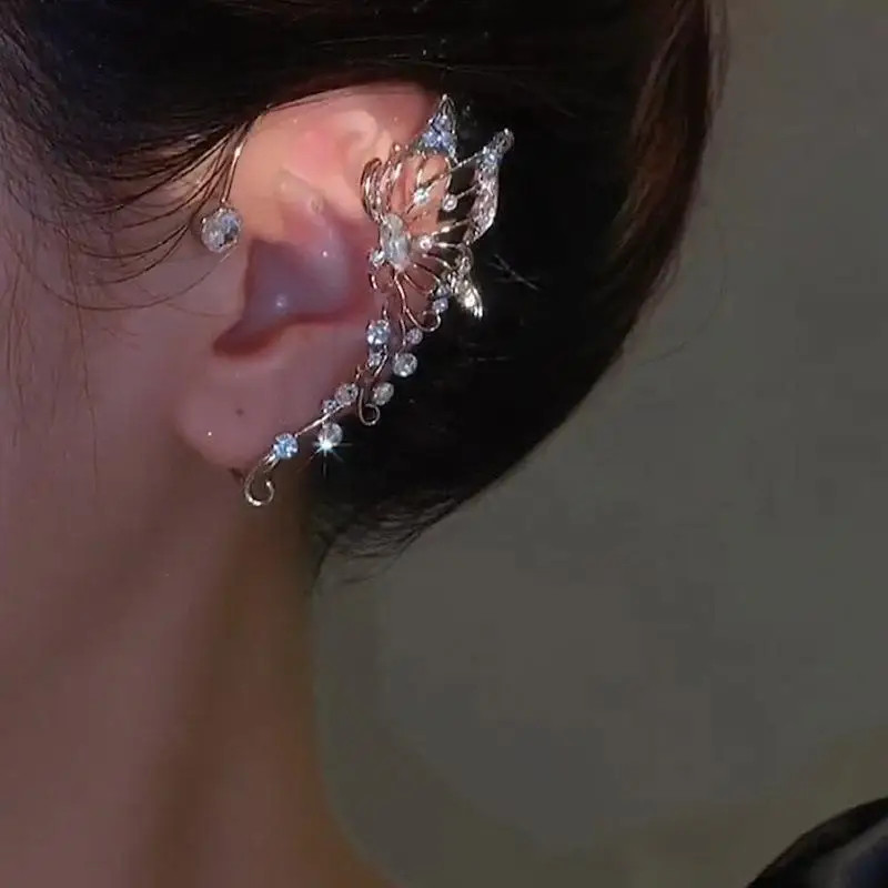 Korean Elf Butterfly Ear Cuff Without Piercing Clip Earrings for Women Elegant