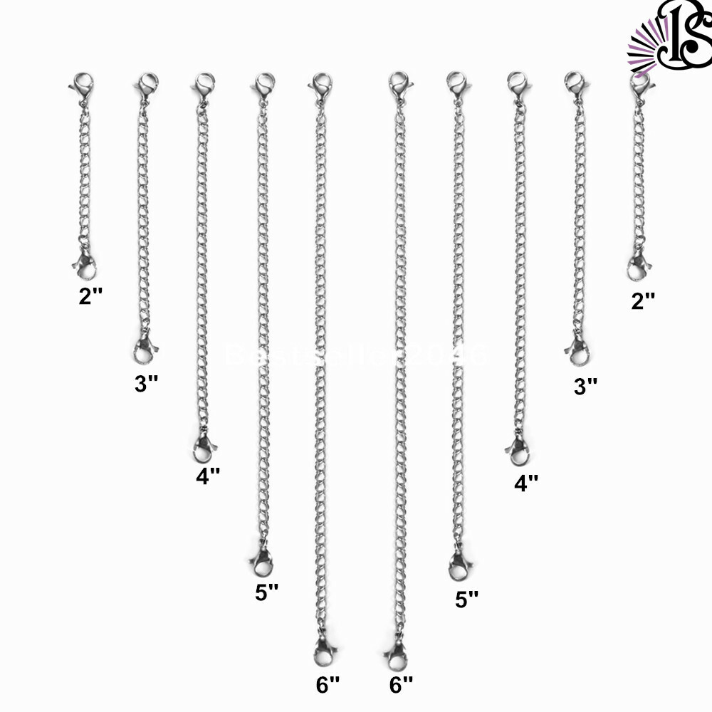10pcs Stainless Steel Safety Chain Extender Necklace Bracelet Lobster Chain Set