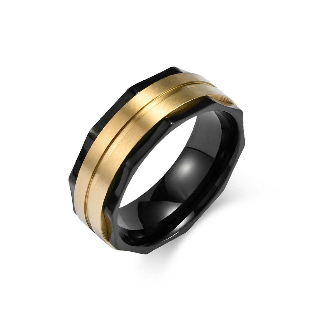 Black Screw Nut Edge with Gold/Silver Middle Wedding Ring Titanium Fachion Ring