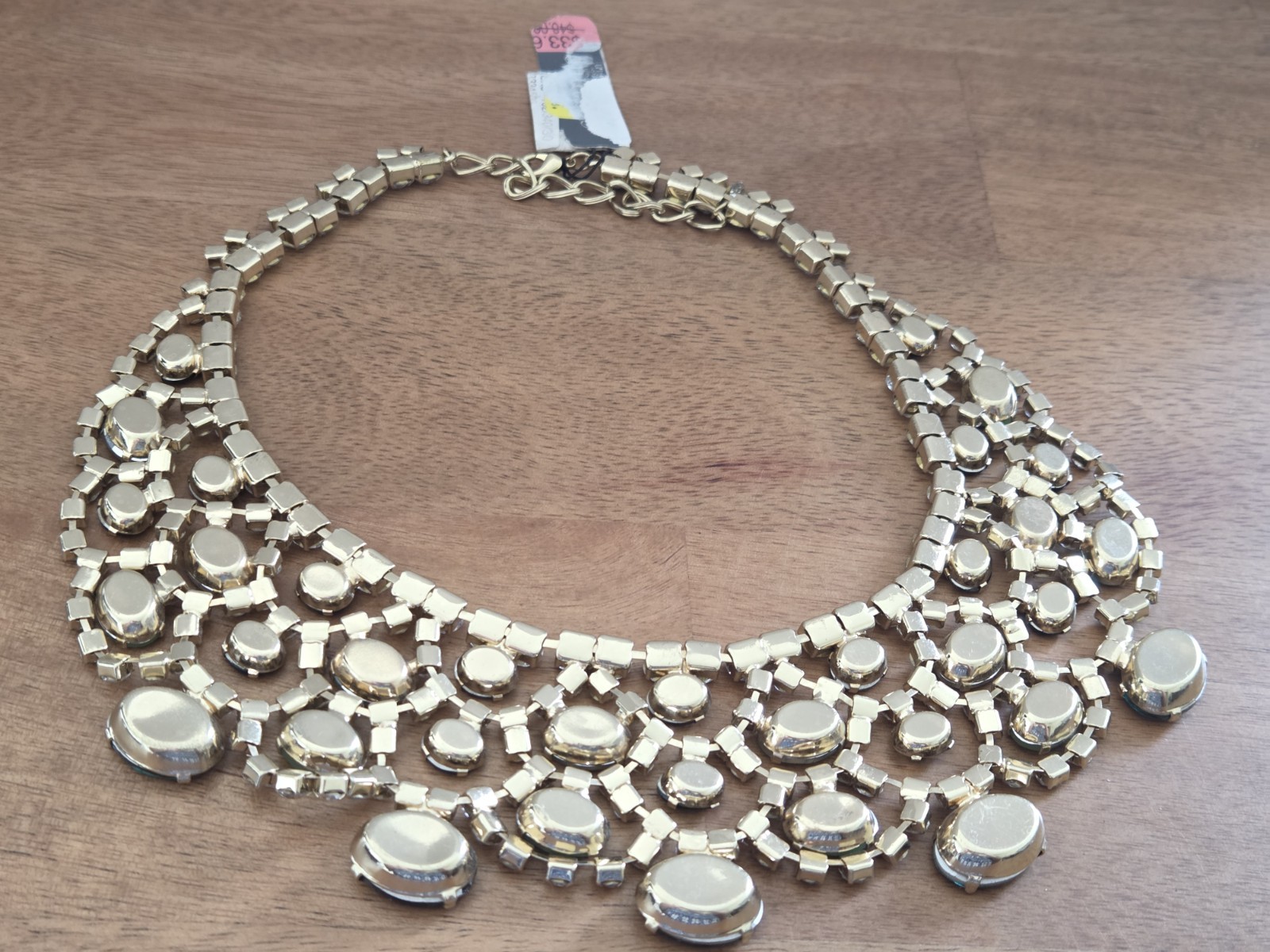 Statement Green Rhinestone Bib Necklace Gold Tone Crystal Lime Emerald NWT $128