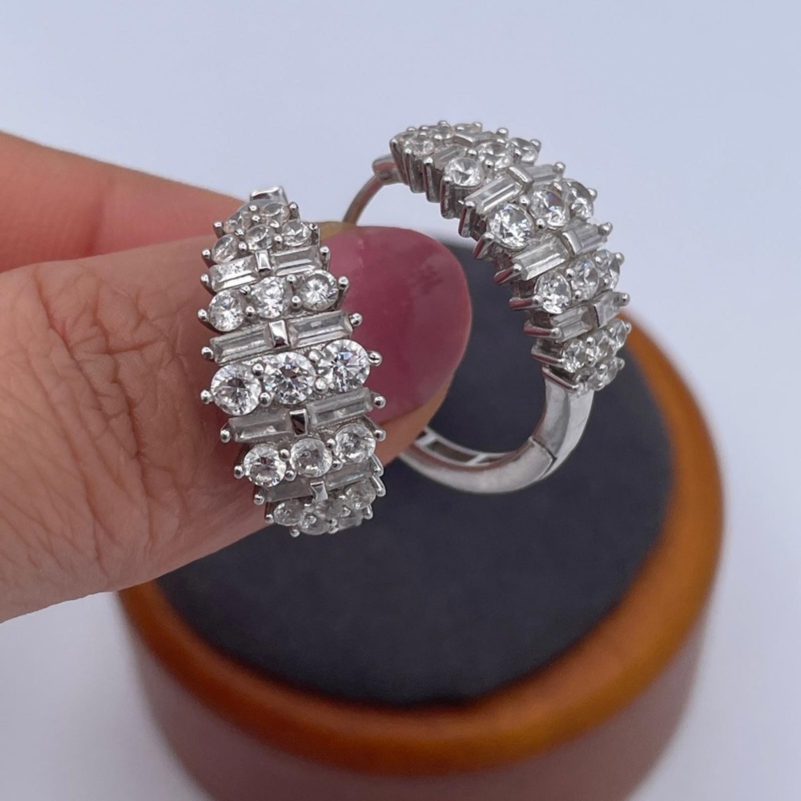 FZN Fusion Creation Sterling Silver CZ Pavé Leverback Hoop Earrings 925 Designer