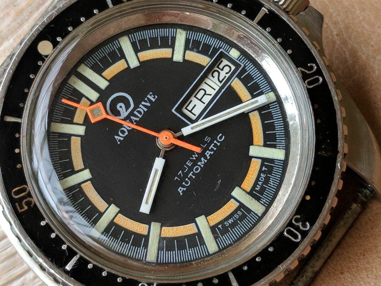 Vintage 1970’s Aquadive Day-Date Diver w/Patina,All SS Monnin Case,ETA 2879 Mvmt