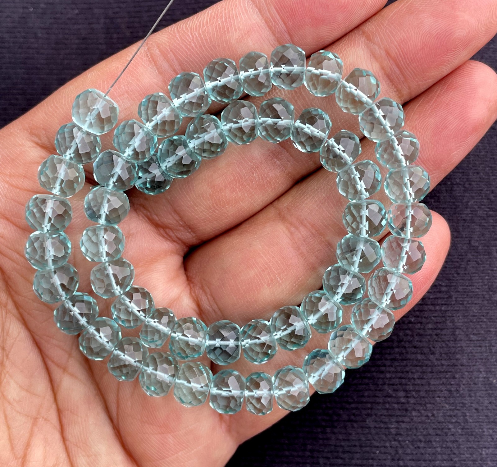 Aquamarine Quartz Faceted Rondelle Beads, 8 Inch Strand For Jewelry Making